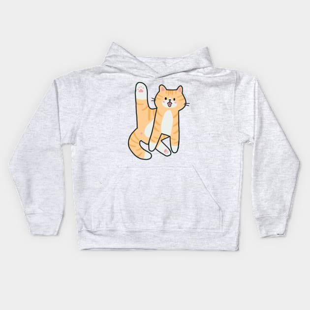 Orange and White Cat Licking Butt Kids Hoodie by waddleworks